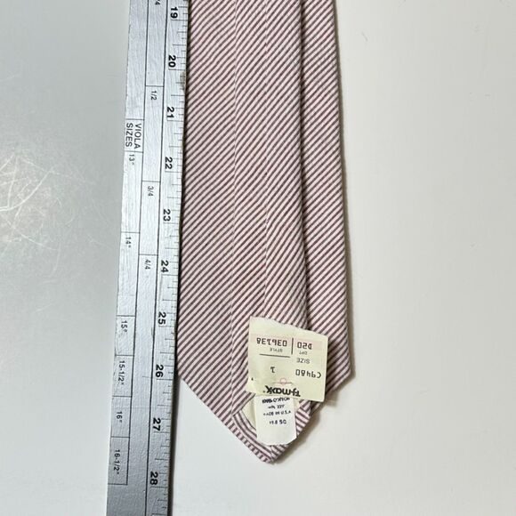 Vintage NWT Boston Traders Red White Pinstripe Seersucker Cotton Tie - Picture 6 of 7
